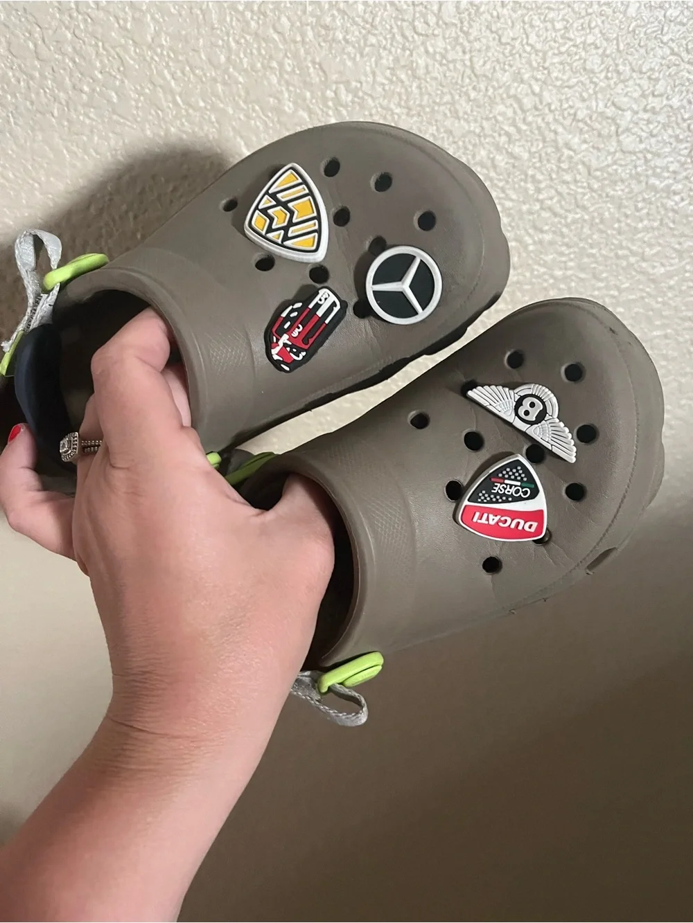 Kids Olive Green Crocs with Fun Charms